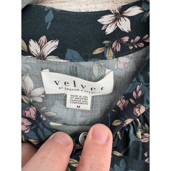 Velvet by Graham & Spencer Long Sleeve Keyhole Floral Slip Dress Women's M Green - Picture 8 of 16